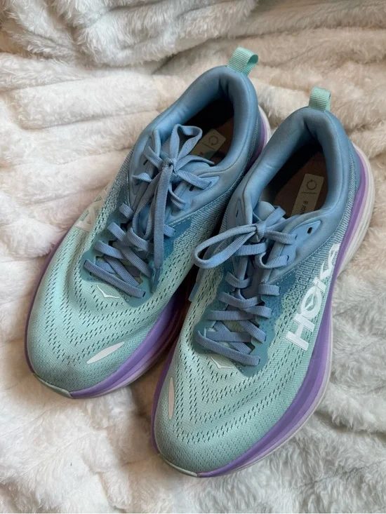 Hoka Womens Bondi 8 Running Shoes Size 7.5B Blue Lavender Gradient lightweight - Picture 1 of 7